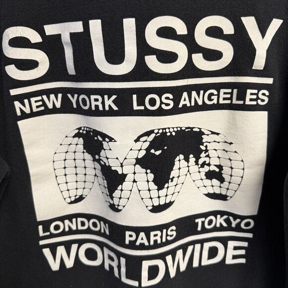 Stussy Hoodie Mens Small Black USA Worldwide Streetwear Skate Sweatshirt - Picture 5 of 9